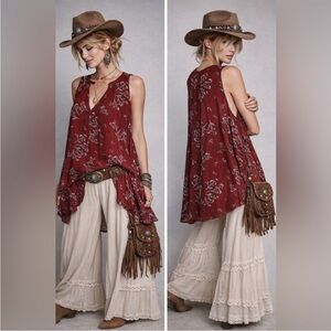 Free People Crimson Tree Swing Tunic Mini Dress M Western Boho Dainty Breezy S